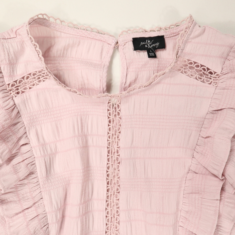 Milk & Honey Blouse Women's Pink Ruffle Tiered Size Large - Picture 6 of 13
